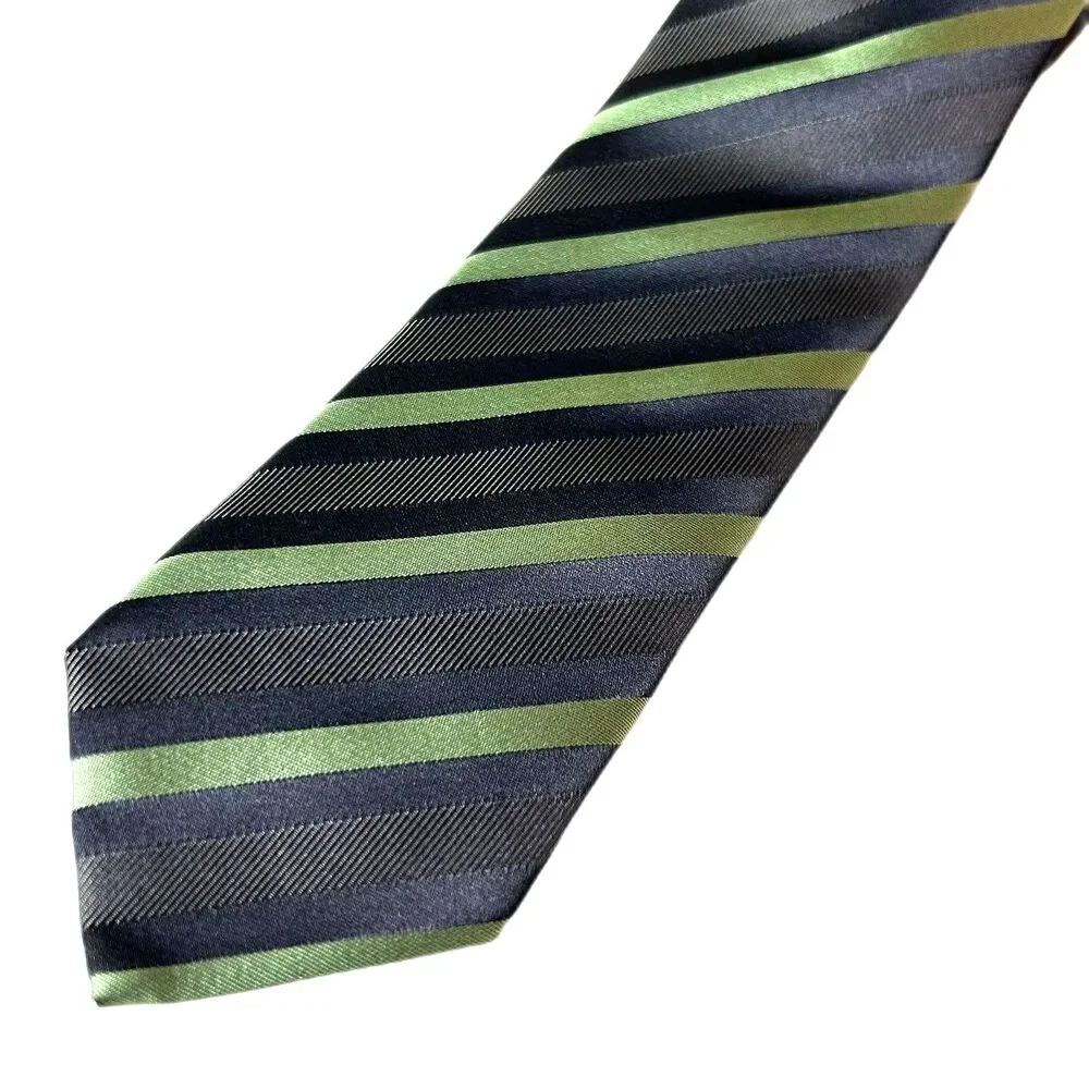 Boss Hugo Boss Men's Gray Green Diagonal Striped 100% Silk Tie